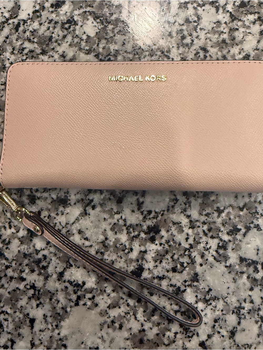 Michael Kors Light Pink Leather Wristlet Clutch with Gold Logo